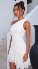 Avenza Draped One Shoulder Mini Dress - Cream
