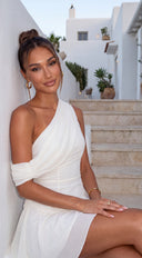 Avenza Draped One Shoulder Mini Dress - Cream