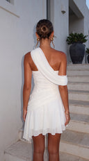 Avenza Draped One Shoulder Mini Dress - Cream