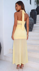Solenne Sheer Halter Maxi Dress - Yellow