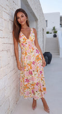 Clementine Floral Midi Dress - Pink Multi