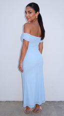Calista Gold Detail Off Shoulder Maxi Dress - Blue