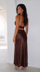 Olivienne Satin Maxi Dress - Brown