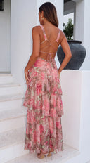 Zeloura Floral Ruffle Maxi Dress - Pink Multi
