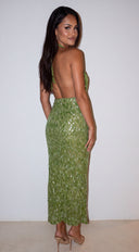 Vallen Sequin Side Slit Maxi Dress - Green