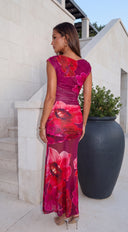 Vica Floral Mesh Maxi Dress - Pink Multi