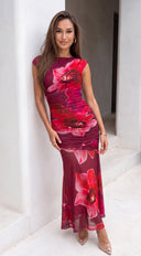Vica Floral Mesh Maxi Dress - Pink Multi