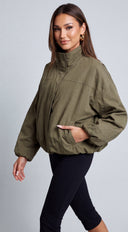 Oslo Funnel Neck Balloon Jacket - Olive Green