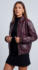 Montreal Faux Leather Bomber Jacket - Burgundy