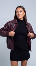 Montreal Faux Leather Bomber Jacket - Burgundy