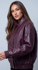 Montreal Faux Leather Bomber Jacket - Burgundy