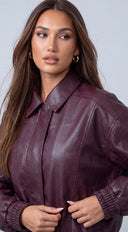 Montreal Faux Leather Bomber Jacket - Burgundy