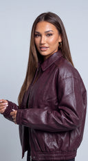 Montreal Faux Leather Bomber Jacket - Burgundy