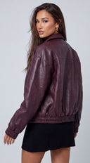 Montreal Faux Leather Bomber Jacket - Burgundy
