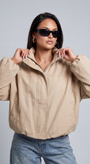 Oslo Funnel Neck Balloon Jacket - Beige