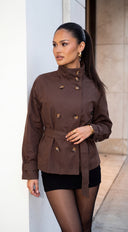 Vienna Cropped Trench Jacket - Brown