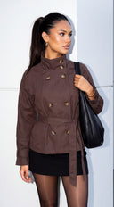 Vienna Cropped Trench Jacket - Brown