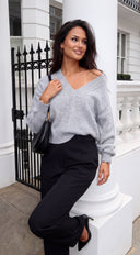 Lucerne Brushed V Neck Sweater - Gray