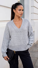 Lucerne Brushed V Neck Sweater - Gray