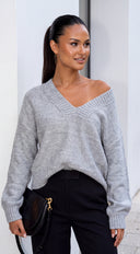 Lucerne Brushed V Neck Sweater - Gray