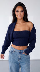 Nuvéa Shrug & Tube Top Knit Set - Navy