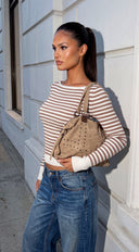 Ariane Stripe Boat Neck Sweater Top - Beige Multi