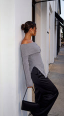 Olivéa Off Shoulder Ribbed Knit Sweater Top - Gray