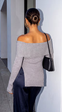 Olivéa Off Shoulder Ribbed Knit Sweater Top - Gray