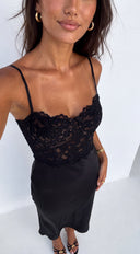 Isméa Lace Satin Midi Dress - Black