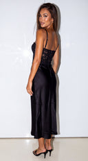 Isméa Lace Satin Midi Dress - Black