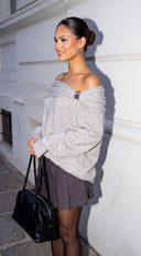 Orlina Draped Off Shoulder Oversized Sweater - Gray