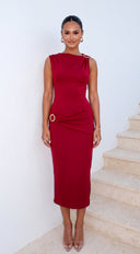 Seranova Ring Detail Midi Dress - Burgundy Red
