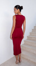 Seranova Ring Detail Midi Dress - Burgundy Red
