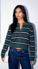 Rovena Stripe Knit Cardigan - Green Multi
