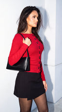 Avira Ribbed Boat Neck Cardigan - Red