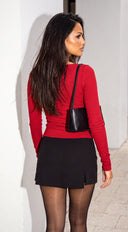 Avira Ribbed Boat Neck Cardigan - Red