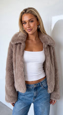 Sorevi Faux Fur Zip Jacket - Beige