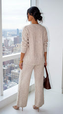 Ovela Oversized Knit Sweater & Wide Leg Pant Set - Light Beige