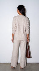 Ovela Oversized Knit Sweater & Wide Leg Pant Set - Light Beige