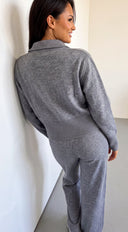 Vaylie Zip Cardigan & Wide Leg Pant Set - Gray
