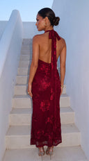 Fiorella Halter Embellished Maxi Dress - Burgundy