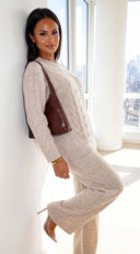 Ovela Oversized Knit Sweater & Wide Leg Pant Set - Light Beige