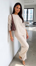 Ovela Oversized Knit Sweater & Wide Leg Pant Set - Light Beige