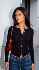 Avira Ribbed Boat Neck Cardigan - Black
