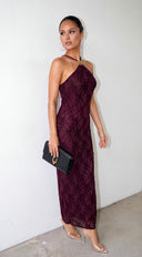 Zarevia Orbit Ring Mesh Maxi Dress - Burgundy