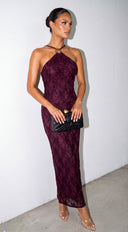 Zarevia Orbit Ring Mesh Maxi Dress - Burgundy