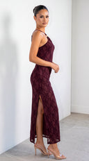 Zarevia Orbit Ring Mesh Maxi Dress - Burgundy
