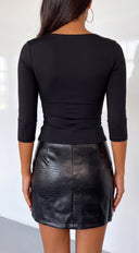 Vireza Croc Embossed Mini Skirt - Black