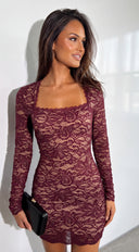 Vessara Lace Square Neck Mini Dress - Cherry Red