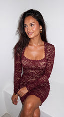 Vessara Lace Square Neck Mini Dress - Cherry Red